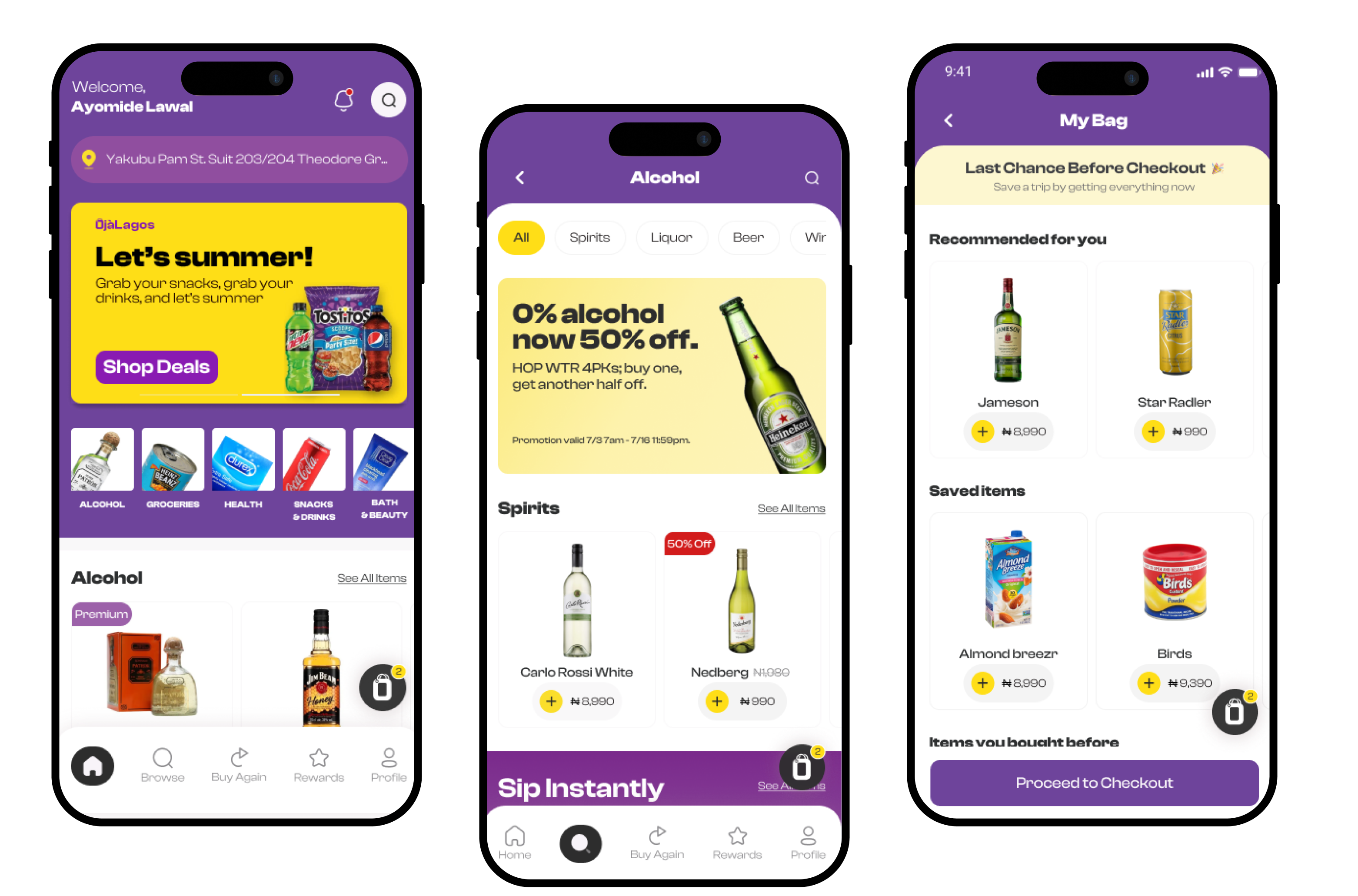 Customer app screens